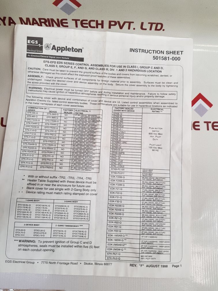 Appleton 502871 Push Button Switch Efdcb150U2-app