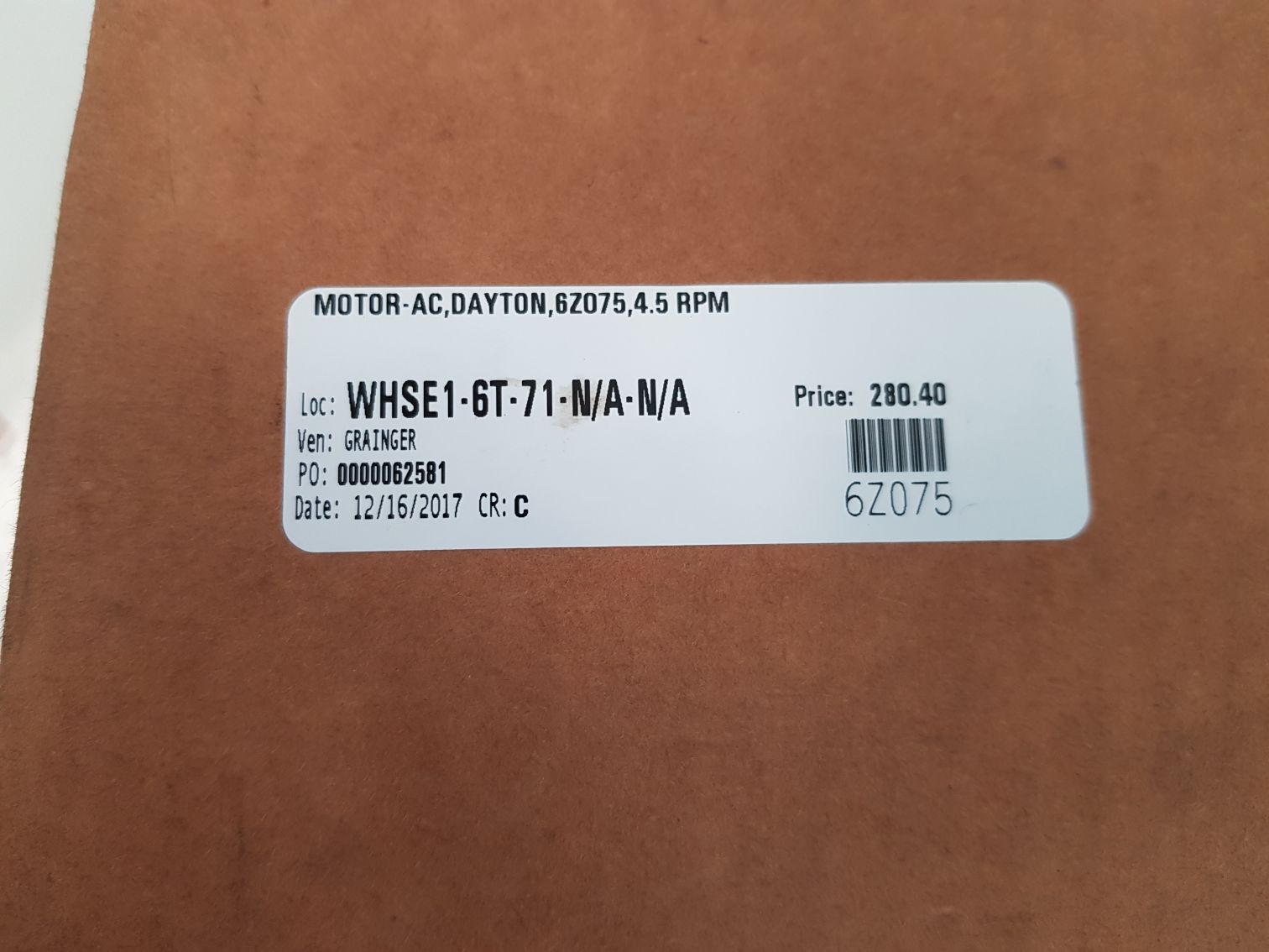 Dayton 6z075b industrial gear motor