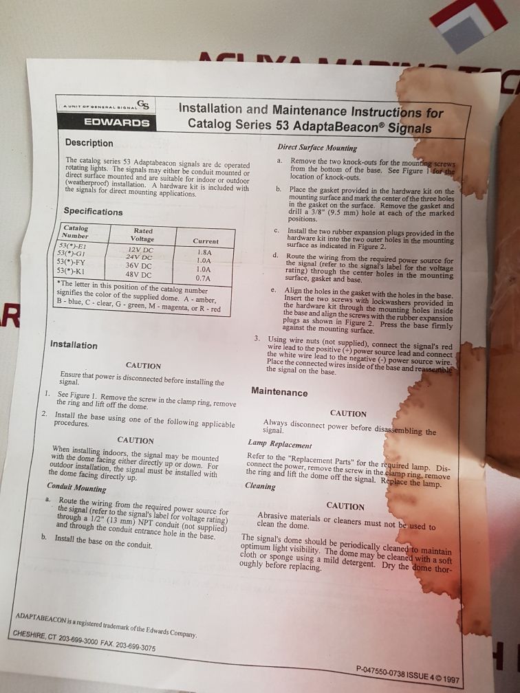 Edwards 53R-g1 Adapabeacon Rotating Light Red