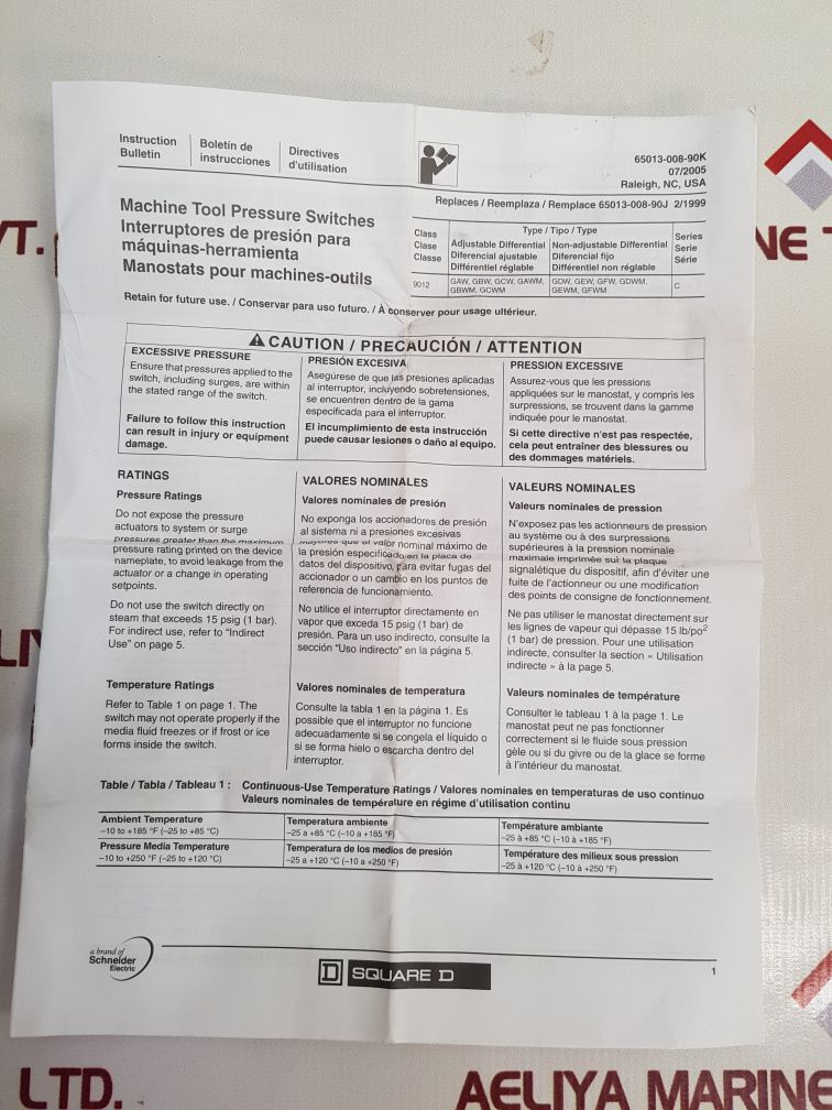 Square D Gcw-3 Industrial Pressure Switch