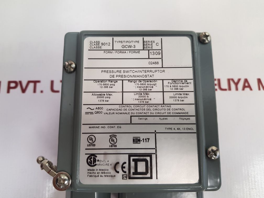 Square D Gcw-3 Industrial Pressure Switch