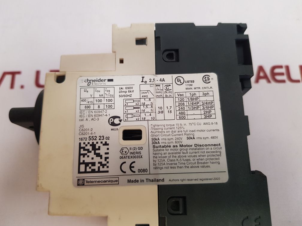 Schneider Gv2-p08/2.5-4A Manual Motor Controller