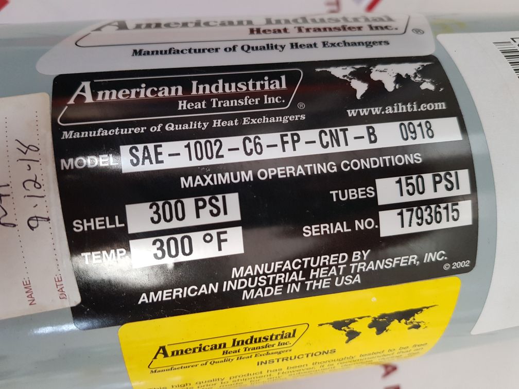 American Industrial Sae-1002-c6-fp-cnt-b 0918 Heat Exchanger