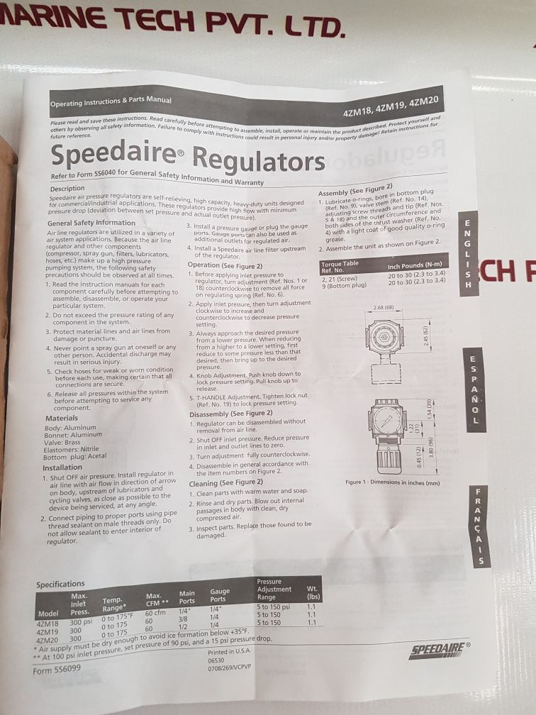 Speedaire 4Zm19 Air Regulator