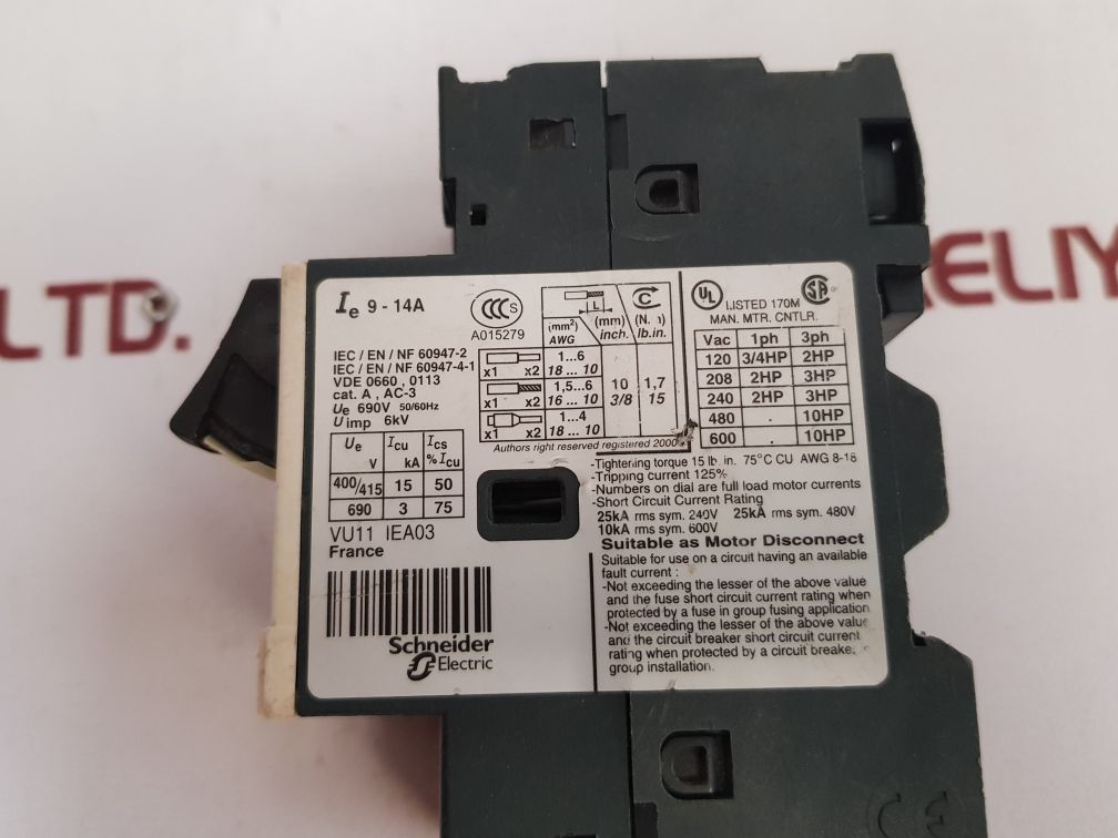Telemecanique Gv2Me16/9-14A Thermal Magnetic Circuit