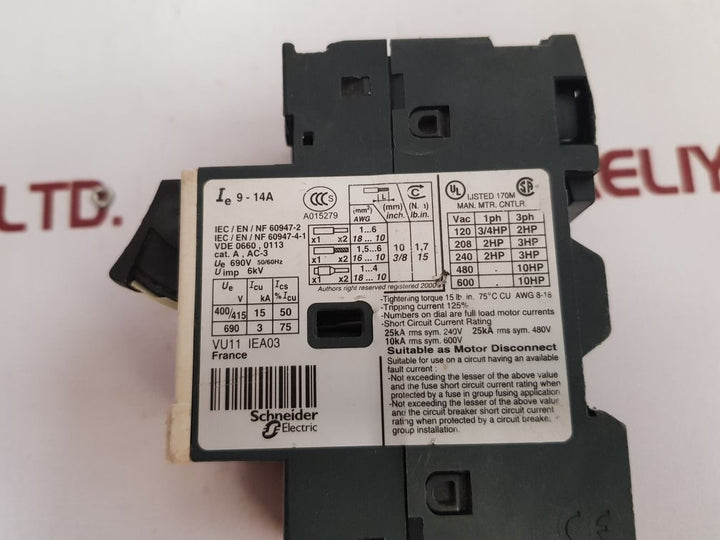Telemecanique Gv2Me16/9-14A Thermal Magnetic Circuit