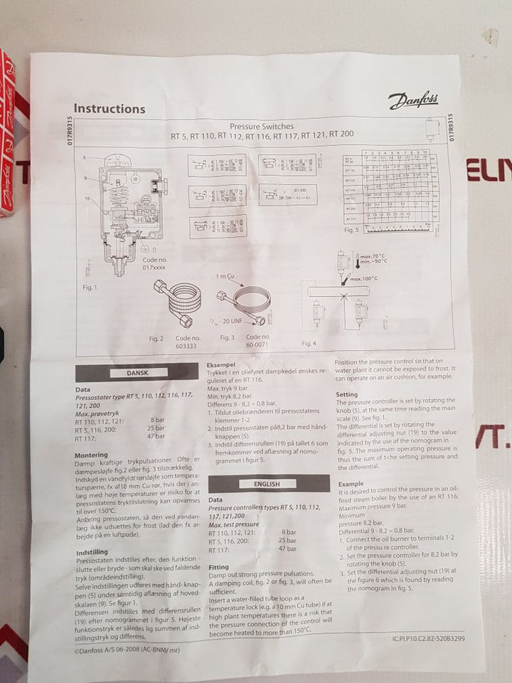 Danfoss 017A1692-01 Pressure Switch Rt200