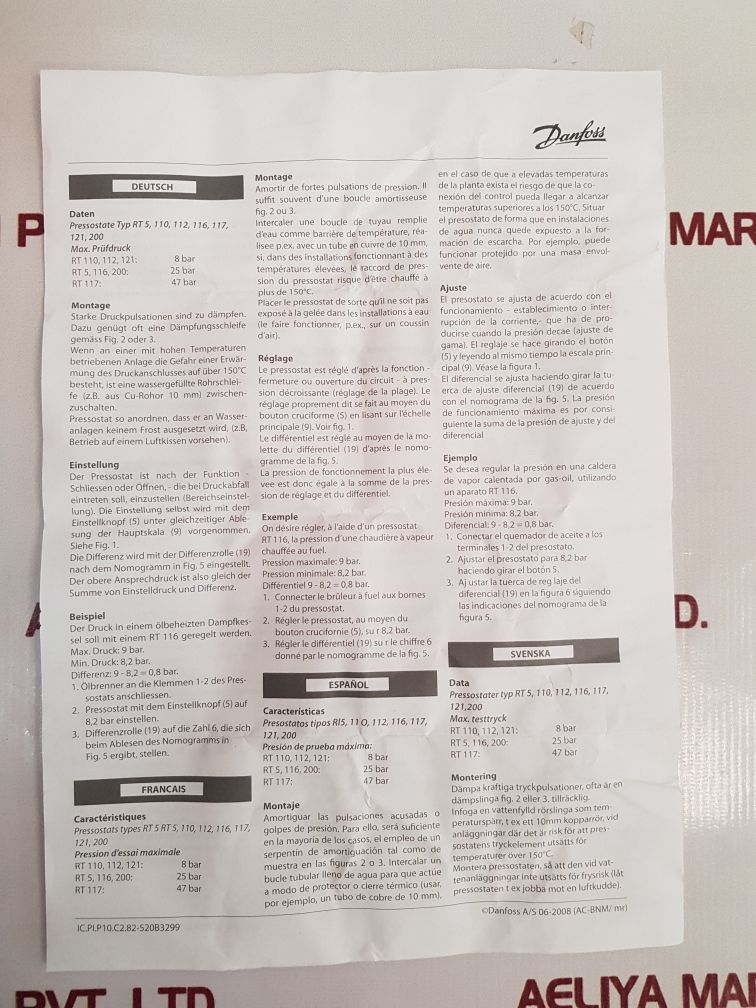 Danfoss 017A1692-01 Pressure Switch Rt200