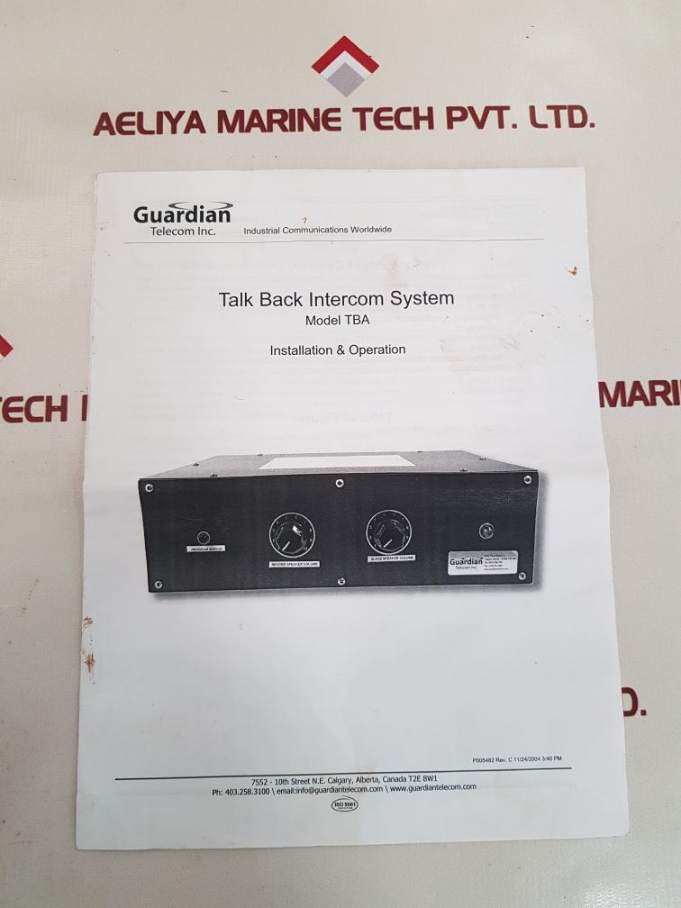 Guardian telecom tba talk back intercom system