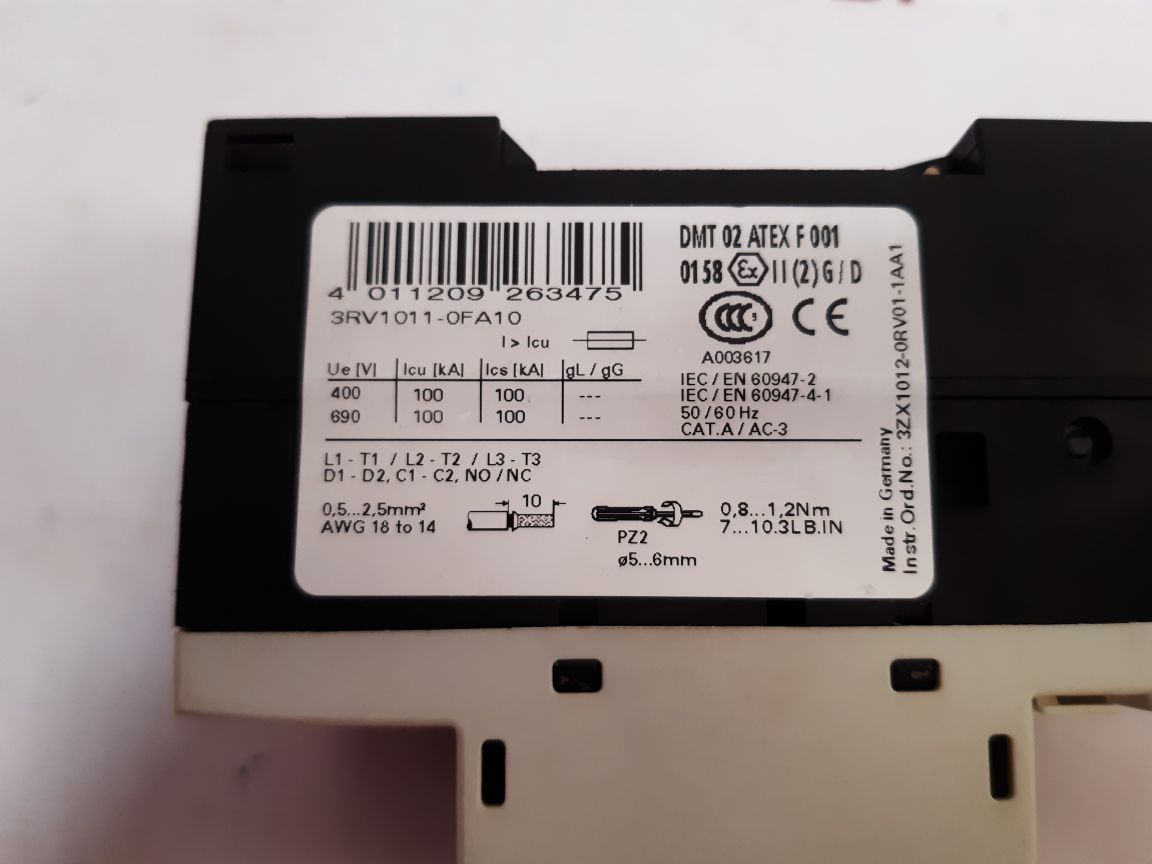 Siemens Sirius 3Rv1011-0Fa10 Motor Circuit Breaker