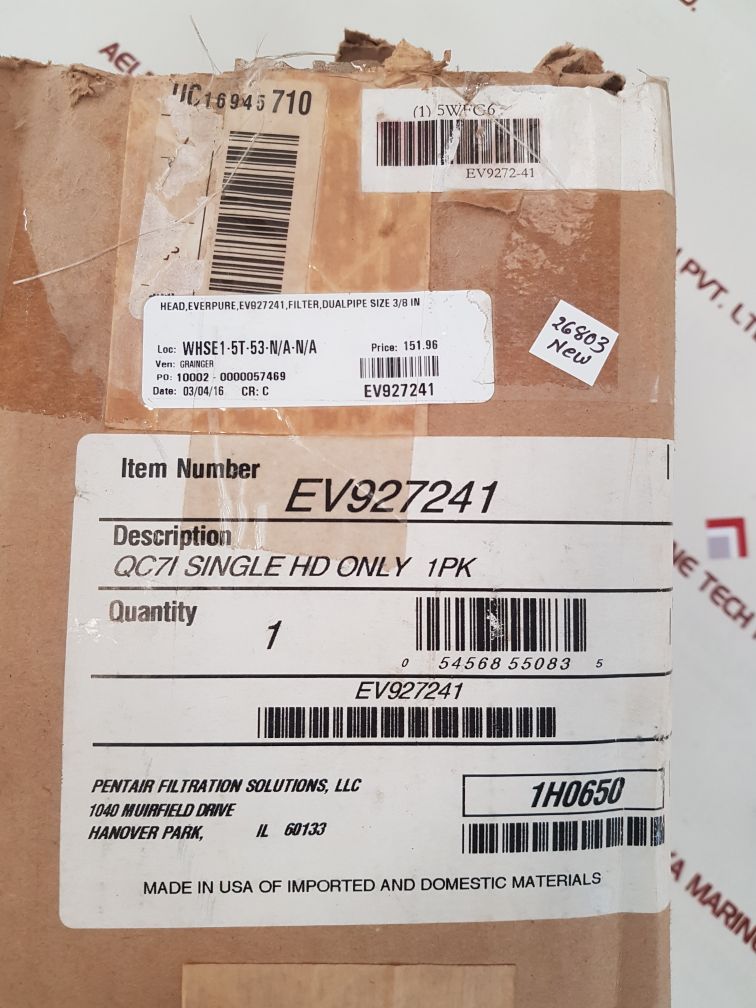 Pentair ev3120-46 rev: b qc7i series water filters