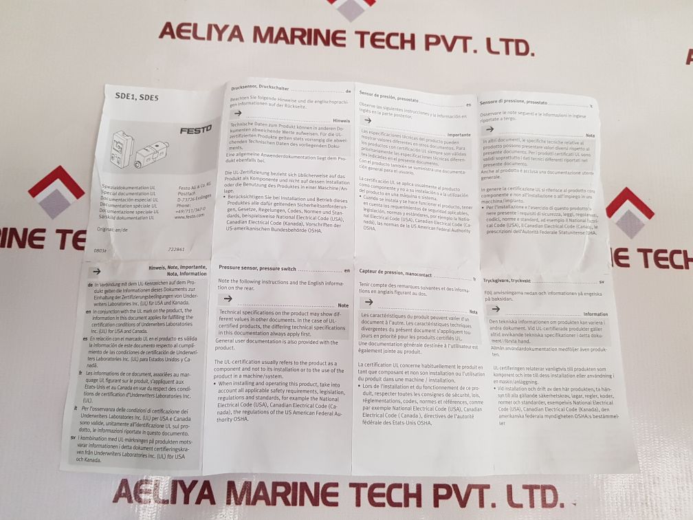 Festo Sde1-d6-g2-w18-l-p2-m12 Pressure Sensor