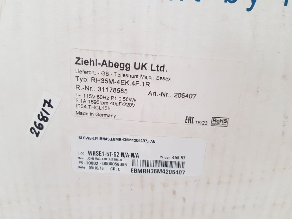 Ziehl-abegg rh35m-4ek.4f.1r centrifugal fan blower