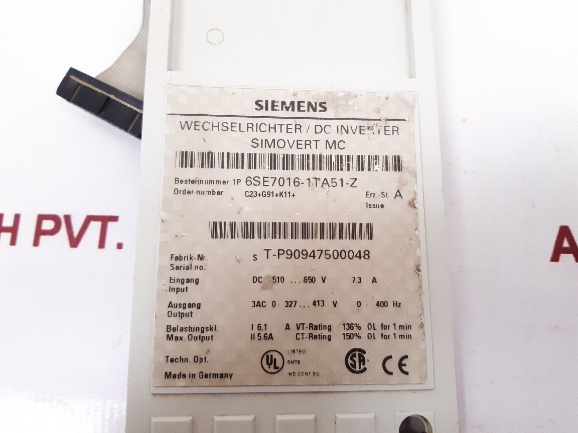 Siemens 6Se7016-1Ta51-z Dc Inverter Front Cover