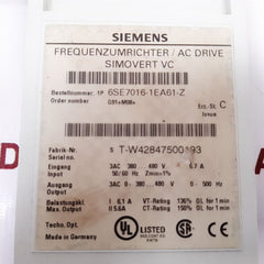 Siemens 6Se7016-1Ea61-z Ac Drive Front Cover