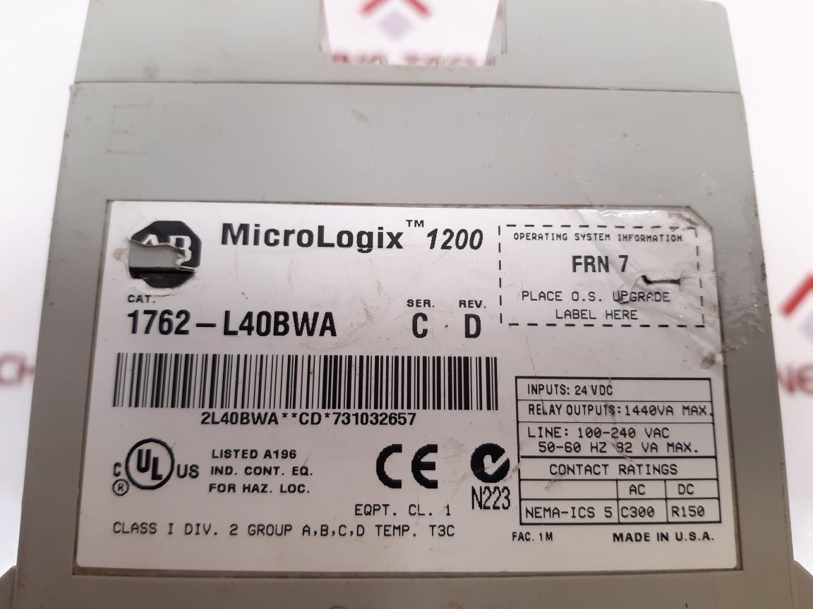 Allen-bradley 1762-l40Bwa Ser.: C Micrologix 1200 Controller Rev. D