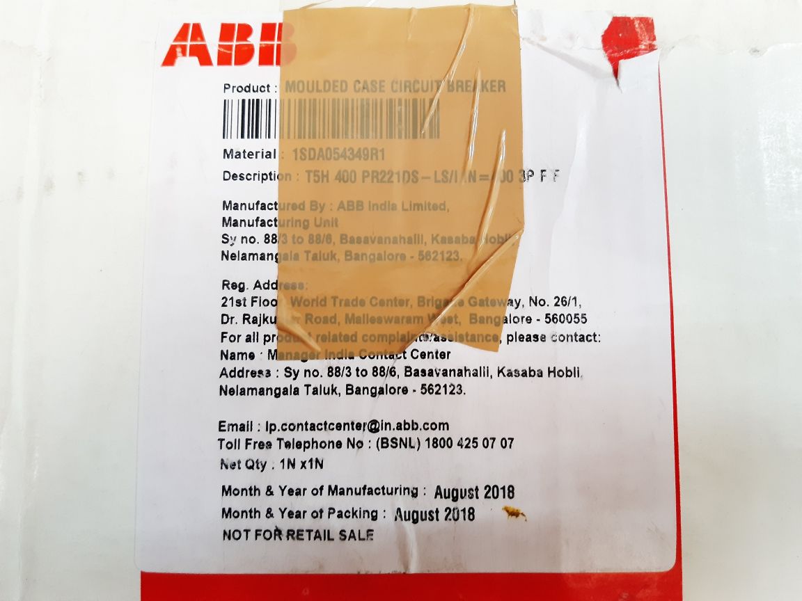 Abb Tmax T5H 400 Moulded Case Circuit Breaker