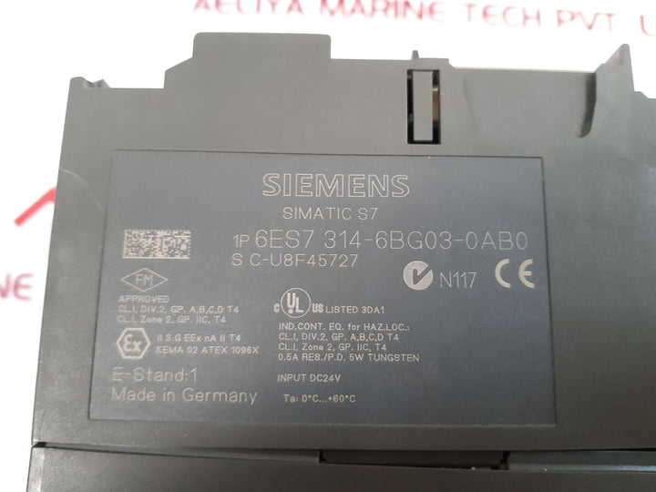 Siemens Simatic S7 6Es7 314-6Bg03-0Ab0 Processor Module