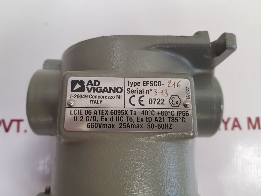 Ad Vigano Efsco-216 Explosion Proof Junction Box Bipolar Switch