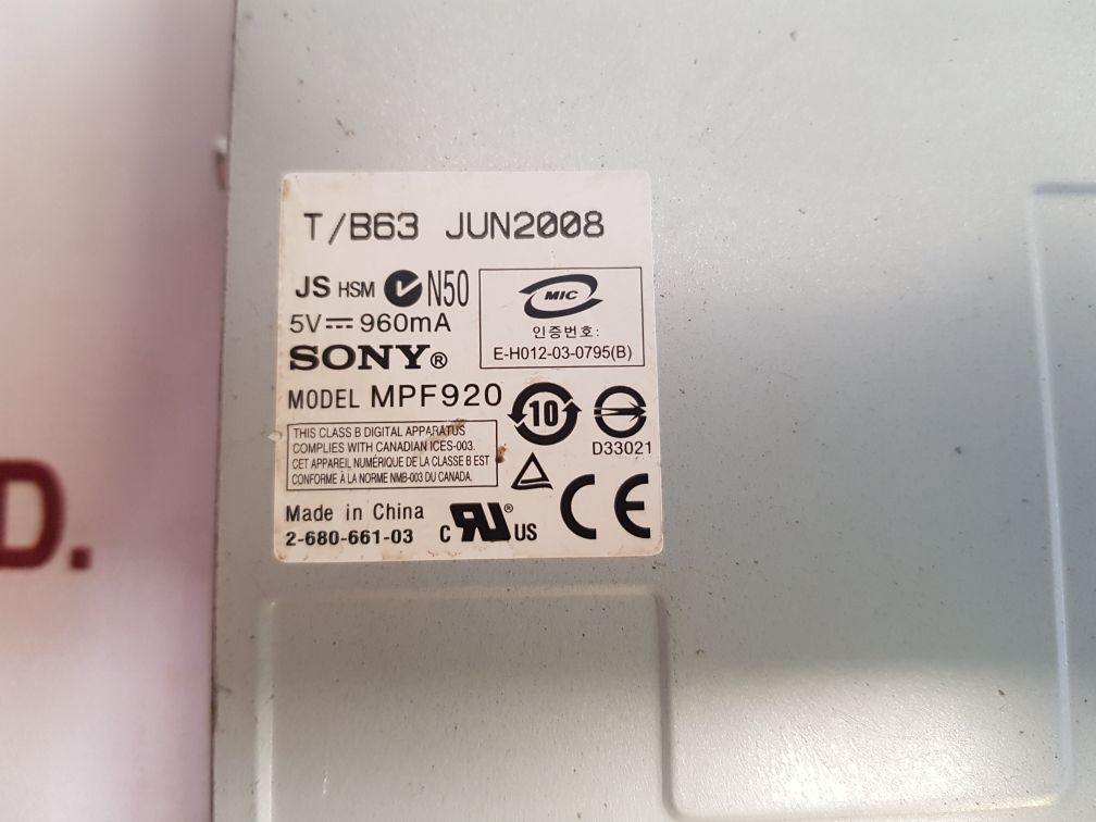 Sony Mpf920 Floppy Disc Drive