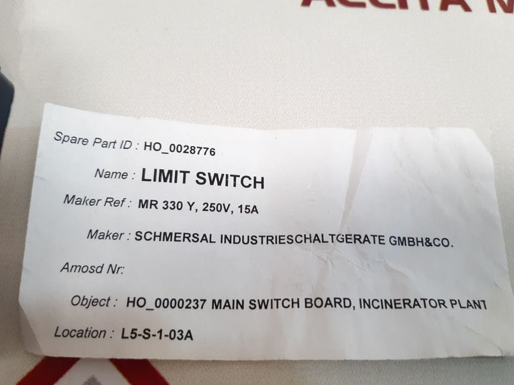 Schmersal Mr 330-11Y-m20 Limit Switch