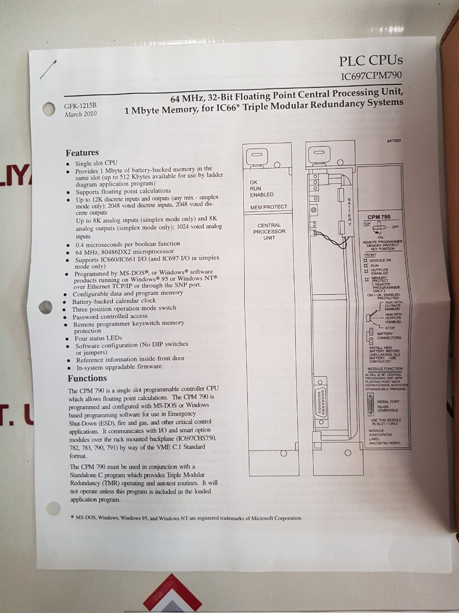 Ge ic697cpm790-gd cpu module 