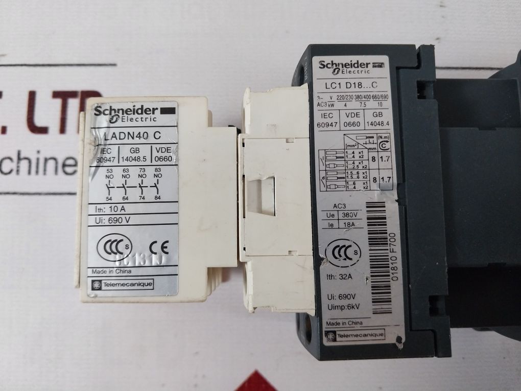 Schneider Electric Ladn40C Auxiliary Contact Block With Lc1 D18…C Contactor