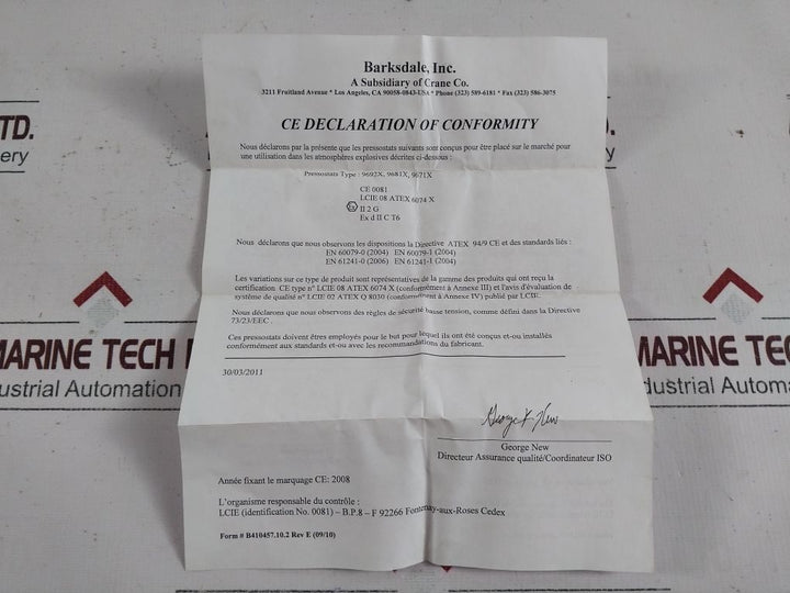 Barksdale 9692X-1Cc-3-s0694 Flameproof Switch With Rexroth 100% Ed Solenoid Coil
