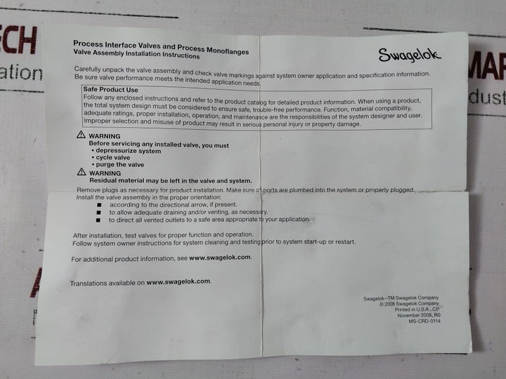 Swagelok M5706S0003 Process Interface Valves And Process Monoflanges Valve