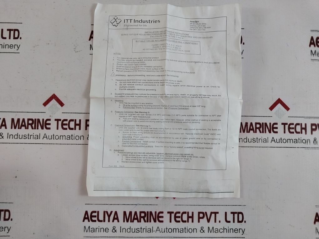 Itt Neo-dyn 131P44C6Bhr Adjustable Pressure Switch