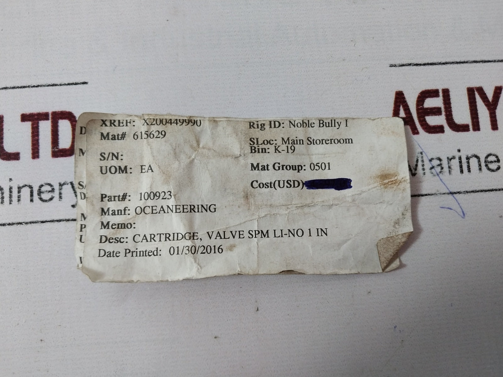 Oceaneering 100300 Aa Cartridge Valve 100923 Rev-aa