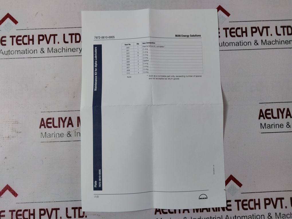 Man 7972-0610-0005 Maintenance Kit For Alpha Lubricators