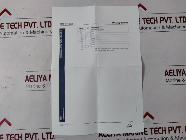 Man 7972-0610-0005 Maintenance Kit For Alpha Lubricators