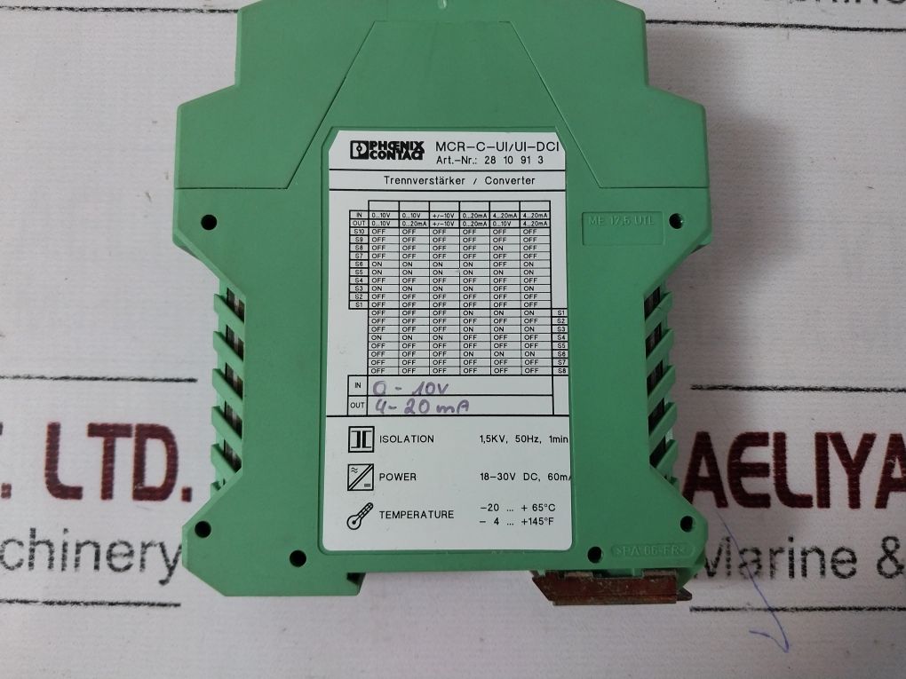 Phoenix Contact Mcr-c-ui/Ui-dci Converter 28 10 91 3 4-20Ma 0-10V