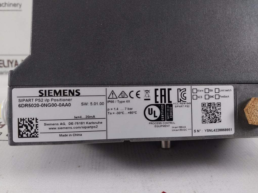 Siemens 6Dr5020-0Ng00-0Aa0 Sipart Ps2 I/P Positioner Hart /4-20 Ma