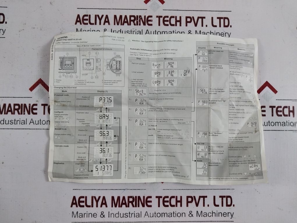 Siemens 6Dr5020-0Ng00-0Aa0 Sipart Ps2 I/P Positioner Hart /4-20 Ma