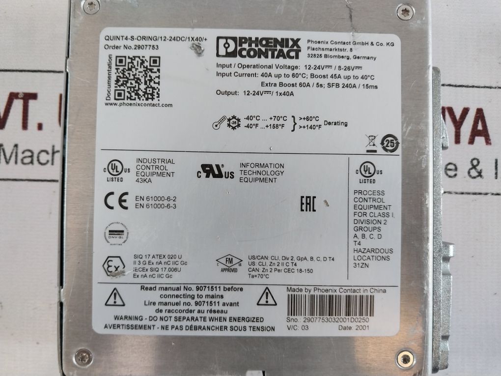 Phoenix Contact Quint4-s-oring/12-24Dc/1X40/+ Redundancy Module 