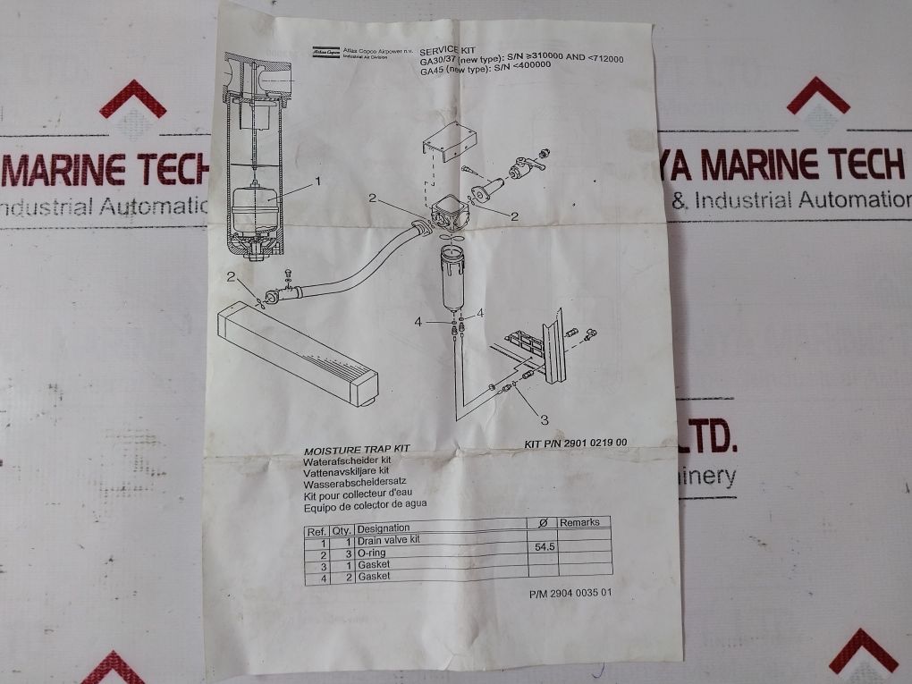 Atlas Copco 2901-0219-00 Compressor Service Kit Drain Valve Kit