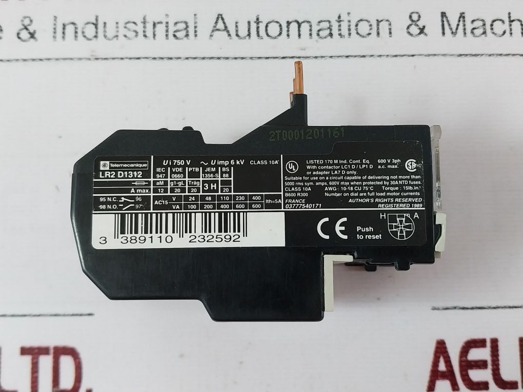 Telemecanique Lr2 D1312 Thermal Overload Relay 