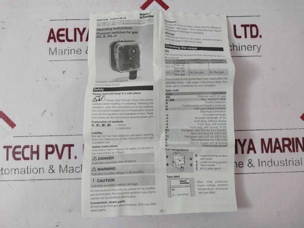Krom Schroder Dg6U-3 Gas Pressure Switch