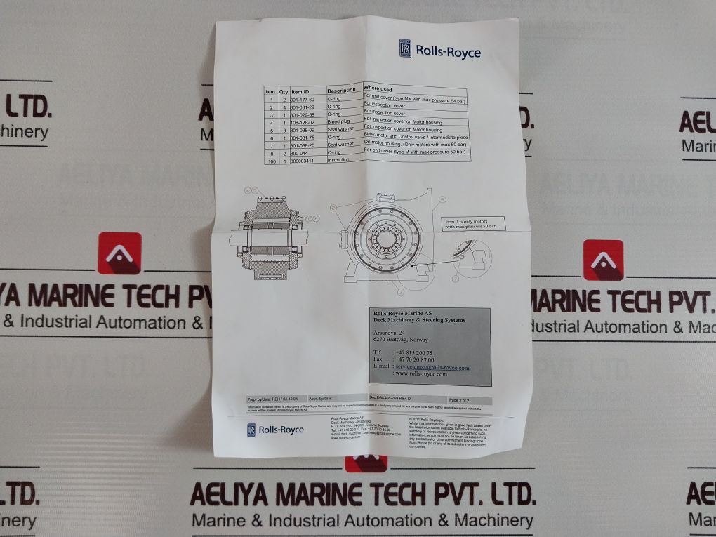 Rolls-royce 000003403 M2202- Three Chamber Hydraulic Motor Kit