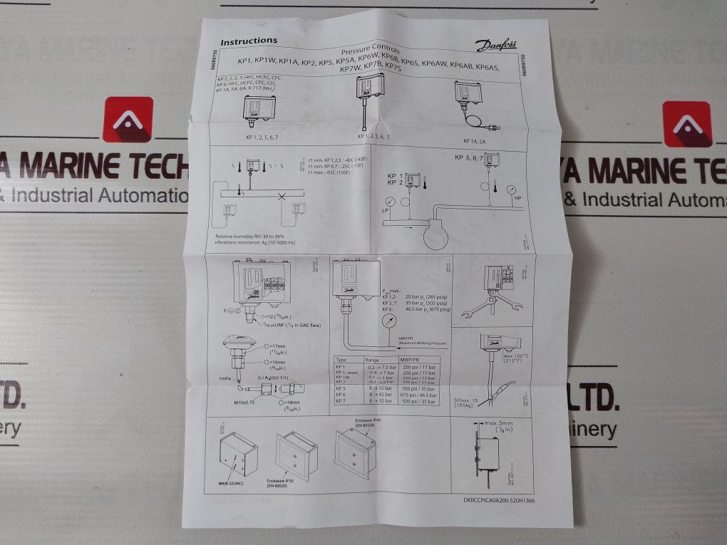 Danfoss Kp1 060-110166 Low Pressure Control -0.2…7.5 Bar Pe