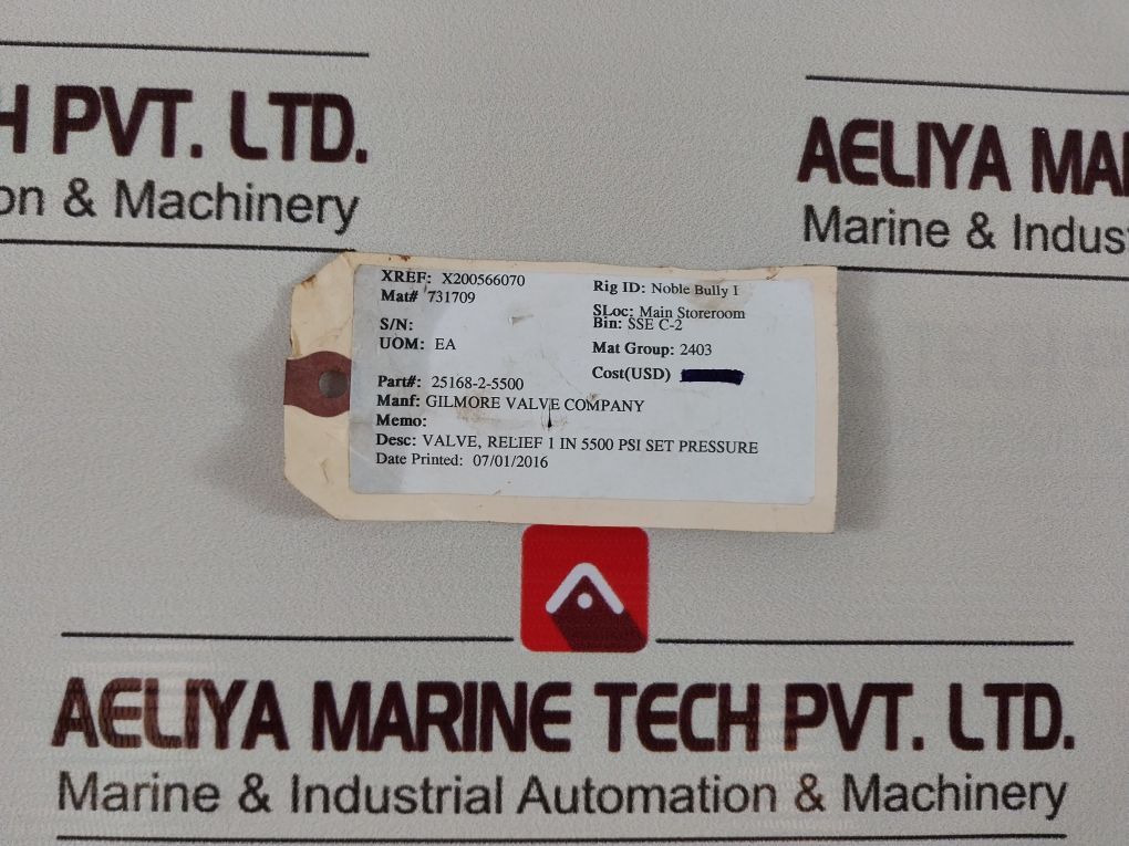 Gilmore 25168-2 Rev.F 5500 Psi Pressure Relief Valve 25168-2-5500