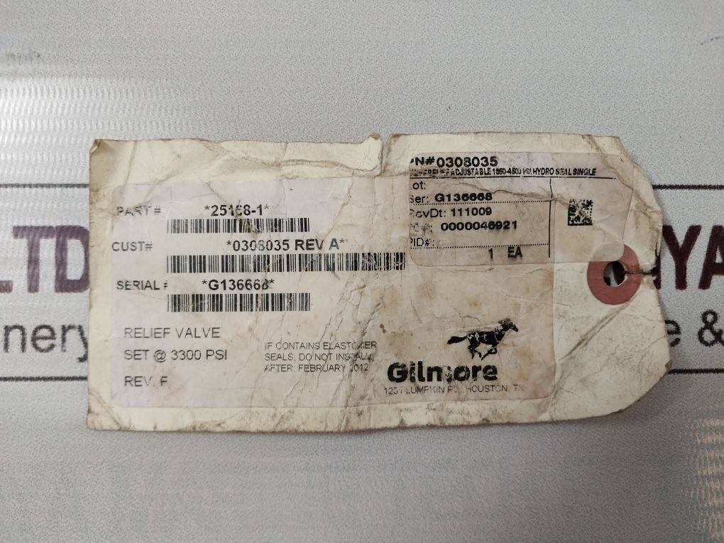 Gilmore 25168-1 Relief Valve 0308035