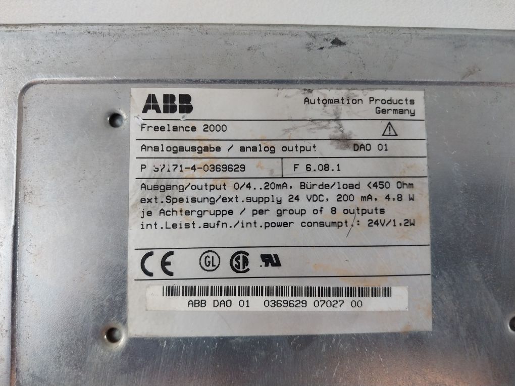 Abb Dao 01 Analog Output Module Freelance 2000 P 37171-4-0369629 F 6.08.1