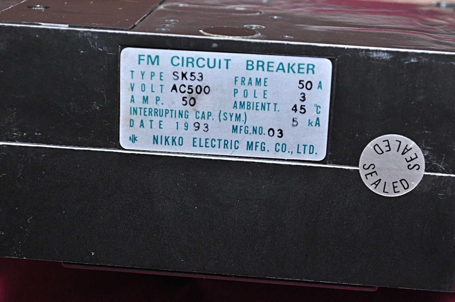 Nikko Electric Sk53 Fm Circuit Breaker 500V 50A