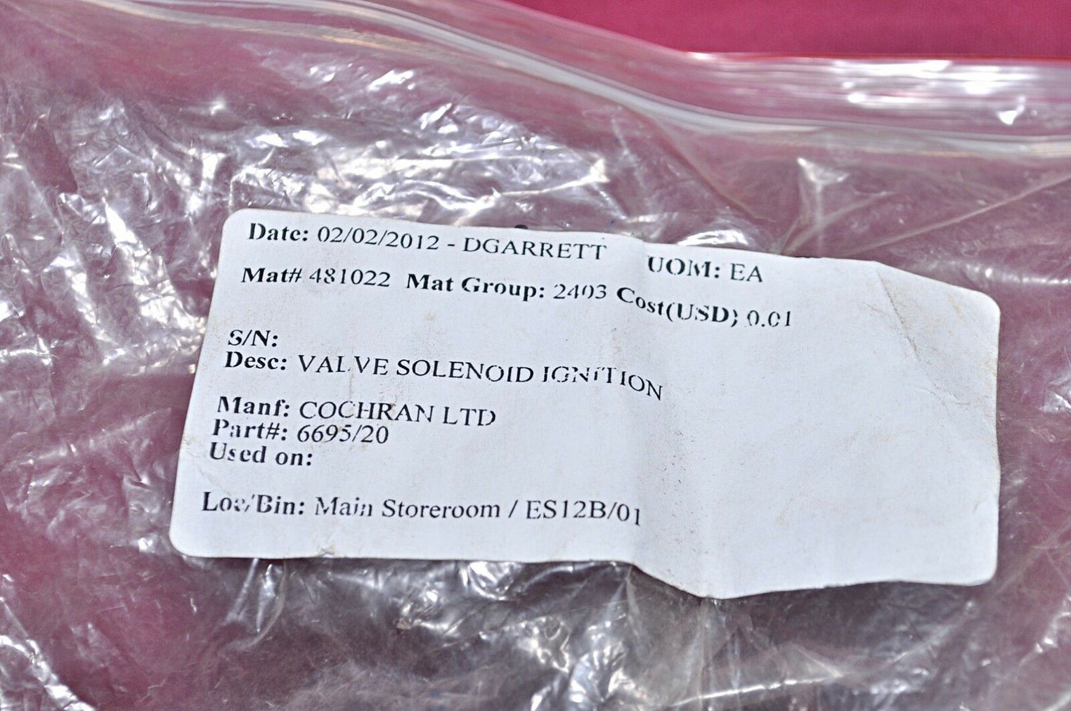 Asco 6695/20 ignition solenoid valve