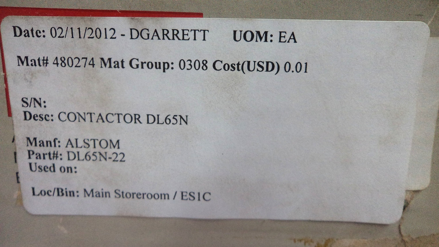 Alstom dl65n-22 air break contactor