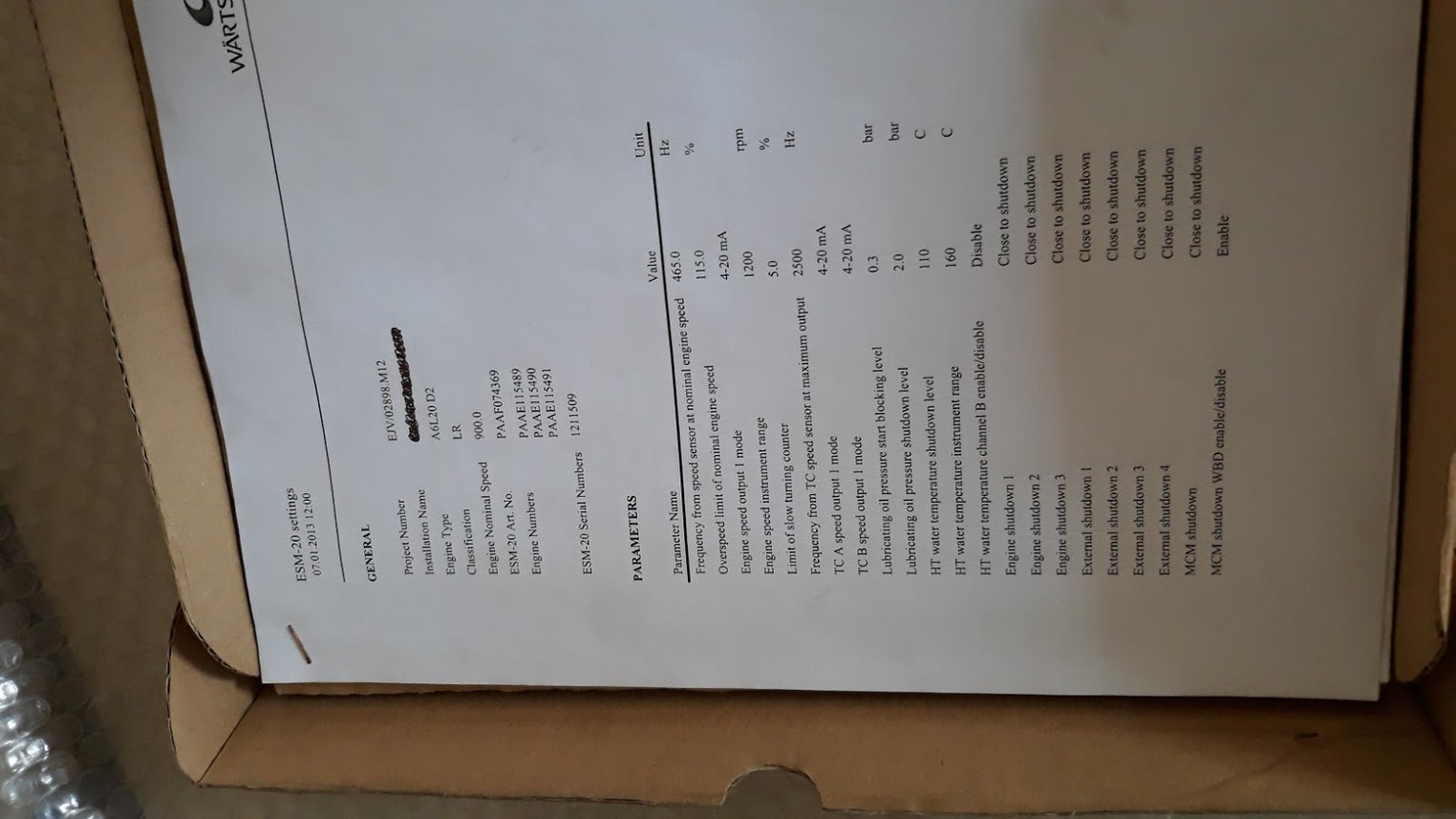 Wartsila esm-20 engine protection module