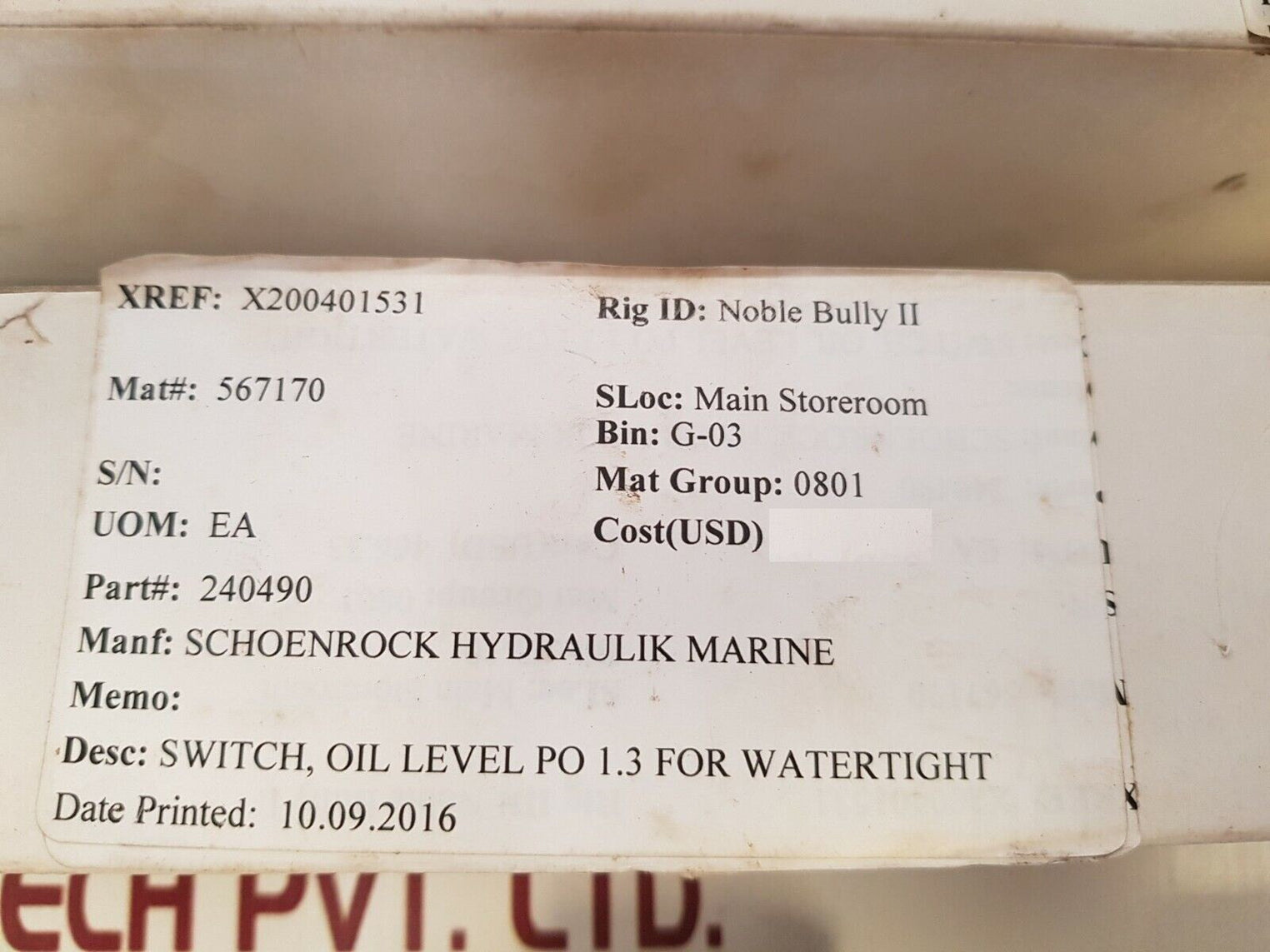 Hydac 3154469 Oil Level Switch Fsk-254-2.4/W/-/12/Z4-so29